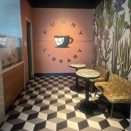 Funny Library coffee shop inside the hallway of the hotel