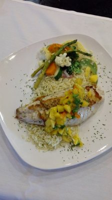 Photo of Redwood Luxe Bar and Grill - Olympia Fields, IL, US. Red Snapper with Mango Salsa