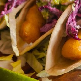 Fish tacos on flour tortillas
