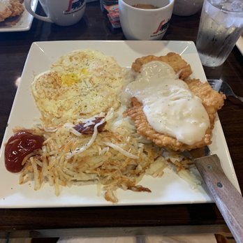 Eddie's Diner - Eggs with Chicken Fried Chicken.  My favorite menu item! - Breakfast & Brunch Near Me - Plano, Texas