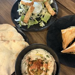 Hummus (Full), Cheese Rolls, Cream Baklava