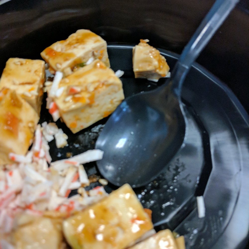 Poke Bowl - McHenry - blurry photo of tofu (you're welcome :) ) - they have a tofu option - Poke Near Me - Modesto, California