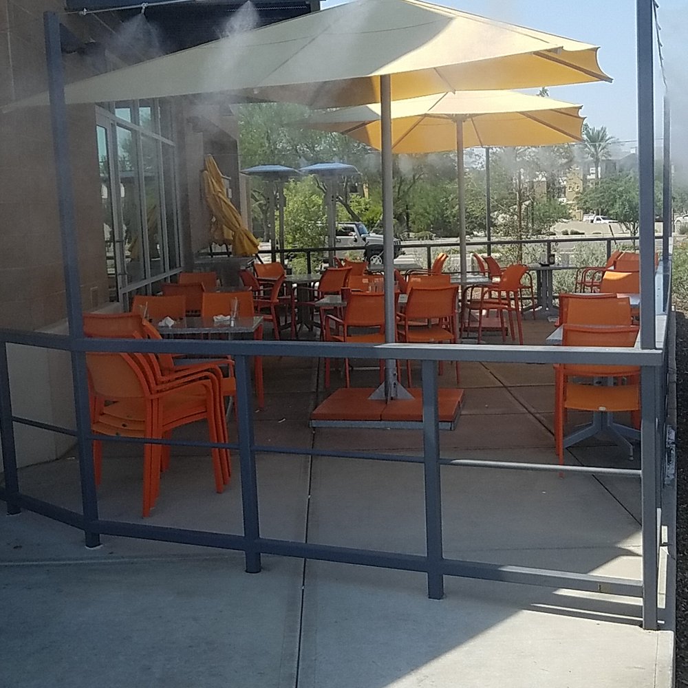 Egg N' Joe - Outdoor seating w/misting system. - American Near Me - Gilbert, Arizona