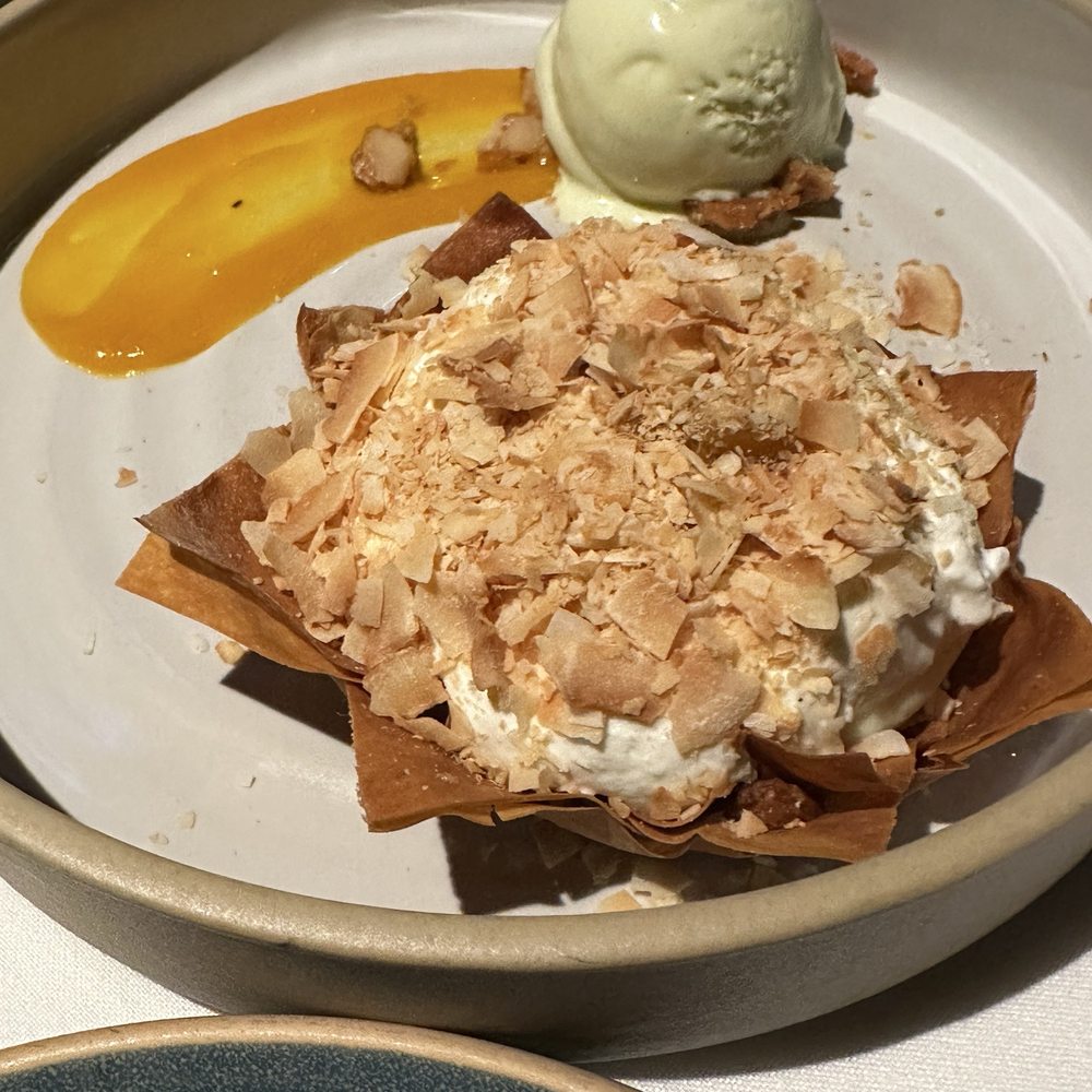 Waterbar - Coconut pie with pandan ice cream - Seafood Near Me - San Francisco, California Waterbar - Coconut pie with pandan ice cream - Seafood Near Me - San Francisco, California