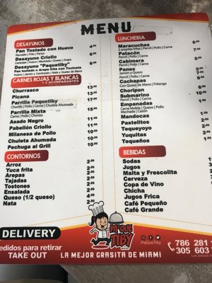 Menu photo 4 Pa Que Tiby Miami, FL