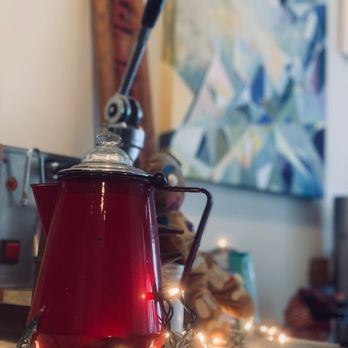 Oslo Coffee Roasters - a red coffee pot on a counter - Coffee & Tea Near Me - Brooklyn, New York