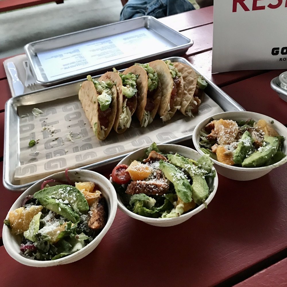 Gott's St. Helena - Salads and tacos with Jami and Matt menu behind it. - Burgers Near Me - Saint Helena, California Gott's St. Helena - Salads and tacos with Jami and Matt menu behind it. - Burgers Near Me - Saint Helena, California