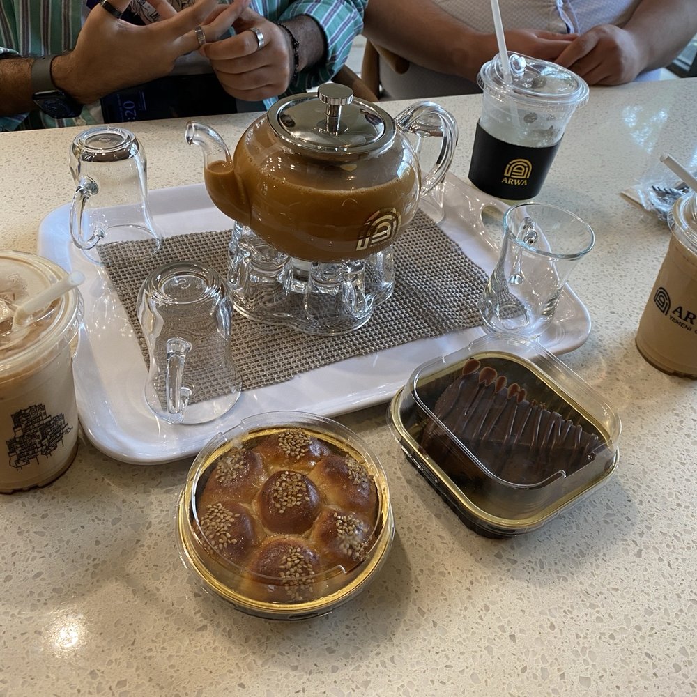 Arwa Yemeni Coffee - Iced Palm, pot of Adeni Chai, Lemonade, Honeycomb Bread, Chocolate Cheesecake slice - Coffee & Tea Near Me - Richardson, Texas Arwa Yemeni Coffee - Iced Palm, pot of Adeni Chai, Lemonade, Honeycomb Bread, Chocolate Cheesecake slice - Coffee & Tea Near Me - Richardson, Texas