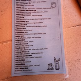Cocktail menu Cocktail menu