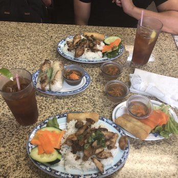 Pho 21 - Chicken Plate #43, Egg Roles #2, and Grilled Chicken Spring Rolls #5 DELICIOUS - Vietnamese Near Me - Houston, Texas