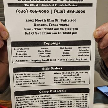 Roman's Pizza - Carry Out Menu 10-27-2025 Green Salad Supreme Pizza Meat Lover Cheese Bread - Pizza Near Me - Denton, Texas Roman's Pizza - Carry Out Menu 10-27-2025 Green Salad Supreme Pizza Meat Lover Cheese Bread - Pizza Near Me - Denton, Texas