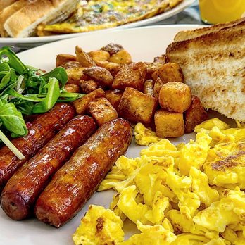 Evviva Breakfast & Lunch - sausage and scrambled eggs, but it was overly scrambled n tasted gritty and hard  afterwards - Breakfast & Brunch Near Me - Vaughan, Ontario