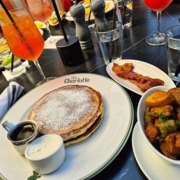 Pancakes, potatoes, bacon