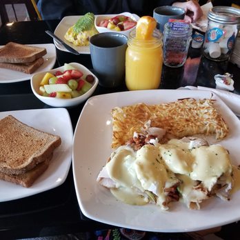 The Scratch Room - Eggs benedict with hash brown, side of fruit, whole wheat toast, and freshly squeezed orange juice. - Breakfast & Brunch Near Me - Anaheim, California The Scratch Room - Eggs benedict with hash brown, side of fruit, whole wheat toast, and freshly squeezed orange juice. - Breakfast & Brunch Near Me - Anaheim, California
