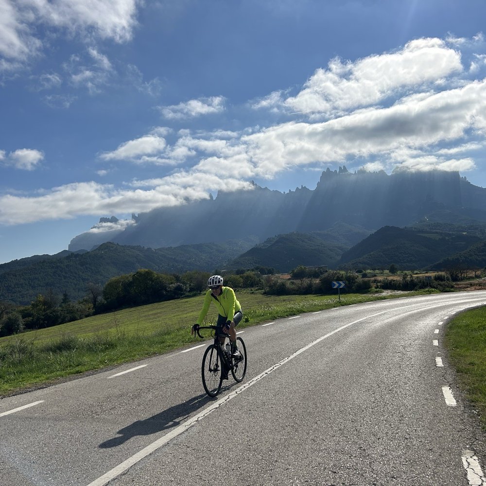 Montefusco Cycling - Montserrat in background - Bike Rentals Near Me - Barcelona, B
