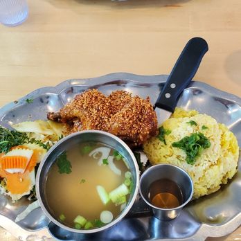 The Boat - Garlic chicken meal with soup and salad - Vietnamese Near Me - Seattle, Washington The Boat - Garlic chicken meal with soup and salad - Vietnamese Near Me - Seattle, Washington