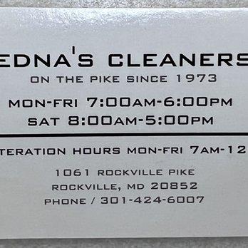 Edna's Cleaners - Business card - Laundry Services Near Me - Rockville, Maryland Edna's Cleaners - Business card - Laundry Services Near Me - Rockville, Maryland