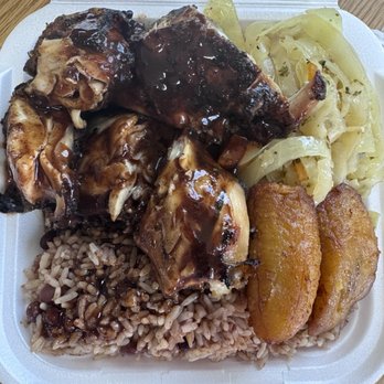 Caribbean Delight - Jerk Chicken with Peas and Rice, Cabbage and Plantains. Large lunch Special. - Caribbean Near Me - North Charleston, South Carolina