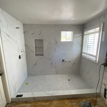 SoCal Bath Works - Large wet room shower/tub in works, just about ready for glass enclosure. - General Contractors Near Me SoCal Bath Works - Large wet room shower/tub in works, just about ready for glass enclosure. - General Contractors Near Me
