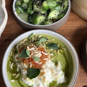 MINARI & The Pikok Lounge - Burrata w/ salmon roe (bottom of photo) & wasabi zuke (top) - Korean Near Me - Minneapolis, Minnesota