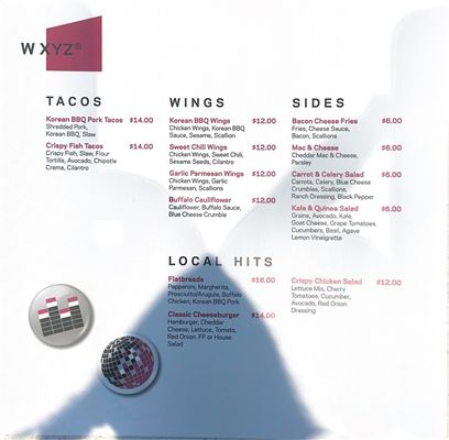 Menu photo 3 WXYZ Bar Austin, TX