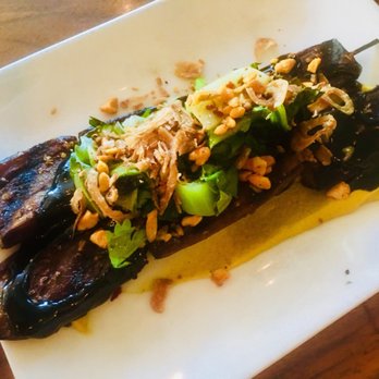 Sarma - black sesame eggplant boy chow, babaganoush, peanut dukkah  $13.   Outstanding! - Middle Eastern Near Me - Somerville, Massachusetts