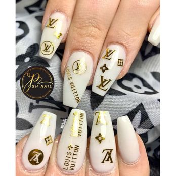 Posh Nails - Step into fall with elegance!  Our luxurious LV icon nail design adds a touch of high fashion to your autumn look. - Nail Salons Near Me - Cleveland, Tennessee