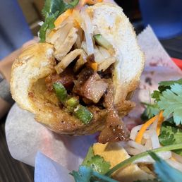Banh me with pate, pork roll, and roasted pork. Delicious and so very fresh! Banh me with pate, pork roll, and roasted pork. Delicious and so very fresh!