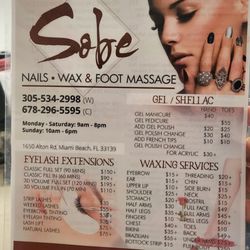 Sobe Nails & Spa - Menu October 2023