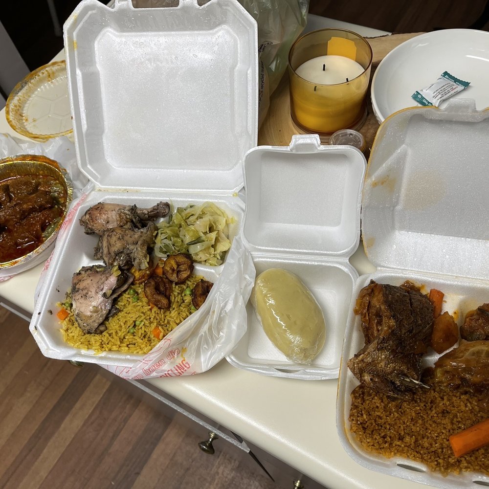 Timbuktu Cafe - #1 with fish (far right), fufu, jerk chicken, and #7 with palm. - African Near Me - Augusta, Georgia Timbuktu Cafe - #1 with fish (far right), fufu, jerk chicken, and #7 with palm. - African Near Me - Augusta, Georgia