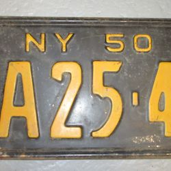 Antiques At Deerfield - New York 1950 license plate (booth OJ)