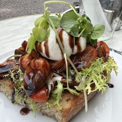 Café Englen - Beautiful afternoon sitting outside at the cafe with my affogato and burrata cheese and balsamic tomato sandwich.