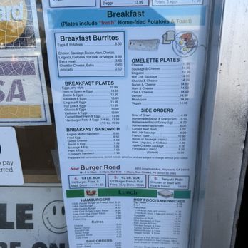 Burger Road - Outside window menu posted - American Near Me - Hayward, California