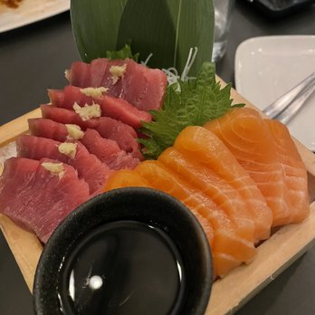 Uchi Denver - Left: Medium Fatty Tuna / Right: Sake - Japanese Near Me - Denver, Colorado