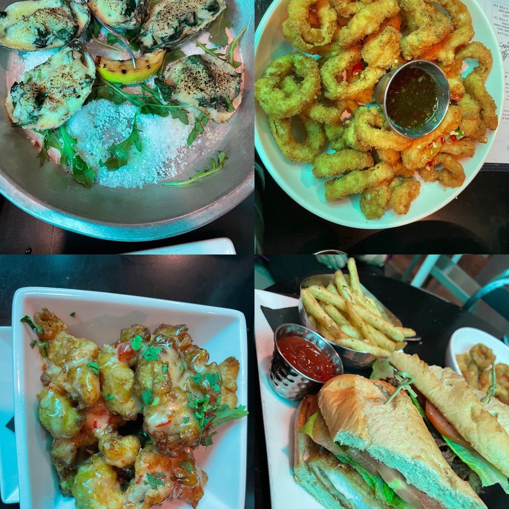 1229 Shine - Fried oysters, fried calamari, bang bang grouper bite, and po boy with grouper and tartar sauce - Seafood Near Me - Myrtle Beach, South Carolina