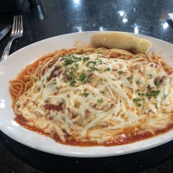 Mi Amiche - Chicken Parm with pasta and bread. - Italian Near Me - Mooresville, North Carolina Mi Amiche - Chicken Parm with pasta and bread. - Italian Near Me - Mooresville, North Carolina
