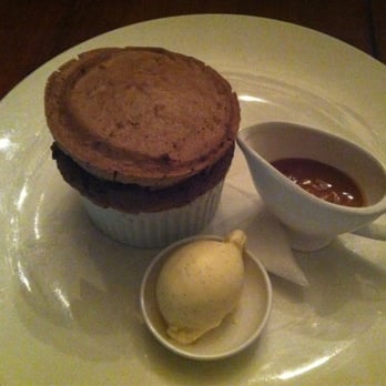 Boucher - Dark chocolate soufflé w caramel sauce & ice cream - Seriously, the Fluffiest thing I've ever eaten. Amazing! - French Near Me - Graceville, QLD