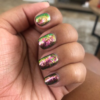 Tipsy's Nail Salon - gel manicure with chameleon flakes! - Nail Salons Near Me - Houston, Texas