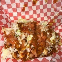 Tops Bar-B-Q - "Loaded cheese fries" w/ shredded chicken