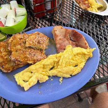Stella's - Banana Nut Bread French Toast with 2 eggs and ham! - Delis Near Me - Gulfport, Florida Stella's - Banana Nut Bread French Toast with 2 eggs and ham! - Delis Near Me - Gulfport, Florida