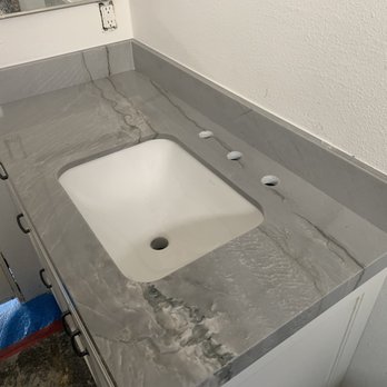 Stonesmith Countertops - Bathroom vanity in Mercury Quartzite - Countertop Installation Near Me Stonesmith Countertops - Bathroom vanity in Mercury Quartzite - Countertop Installation Near Me