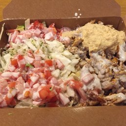 Chicken Shawarma with rice, hummus and vegetables, Boss size.