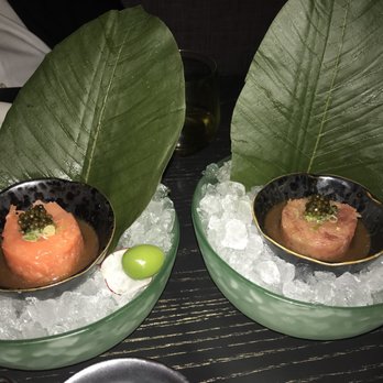 Nobu Washington D.C - bluefin tuna tartar with caviar, salmon tartar. Loved the fruit garnish! - Japanese Near Me - Washington Dc, District of Columbia