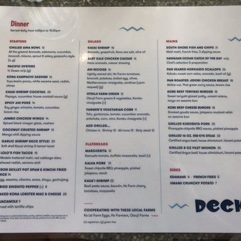 Deck. - Dinner Menu - Hawaiian Near Me - Honolulu, Hawaii Deck. - Dinner Menu - Hawaiian Near Me - Honolulu, Hawaii