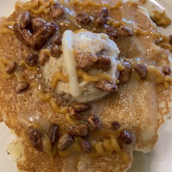 Metro Diner - Fall pancakes with homemade pumpkin cream cheese icing, candied pecans and homemade cinnamon butter. - American Near Me - Matthews, North Carolina Metro Diner - Fall pancakes with homemade pumpkin cream cheese icing, candied pecans and homemade cinnamon butter. - American Near Me - Matthews, North Carolina
