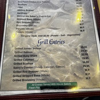 Sabry's - Menu 3-29-2026 - Seafood Near Me - Astoria, New York