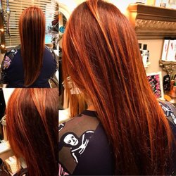 SA Glam Hair Studio - Deep copper base with bright copper highlights, and some peachy Balayage in between.