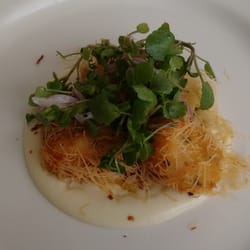 Harvest - Kataifi wrapped scallops on cauliflower puree