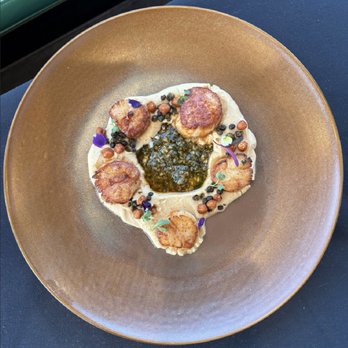 Lira - Brown Butter Hummus & Seared Scallops w/ gremolata, crispy chick peas (Comped, Reg-$49) - New American Near Me - Campbell, California