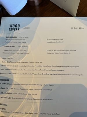 Menu photo 1 Wood Tavern Oakland, CA